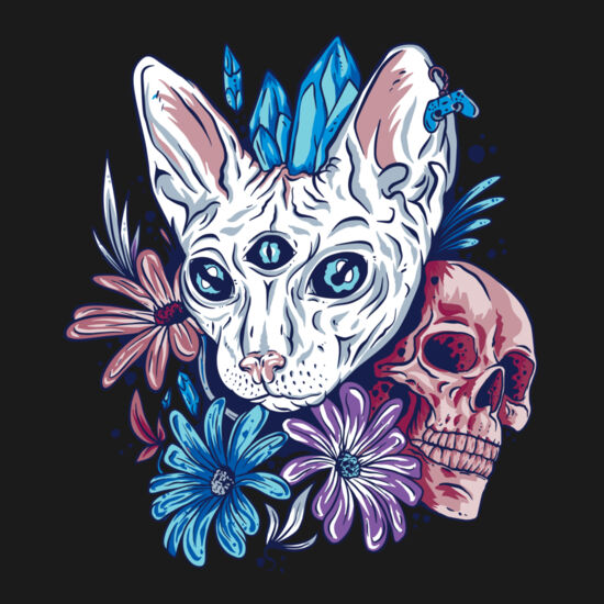 9614 CatSkullFlowers Tshirt PR t shirt Thumbnail
