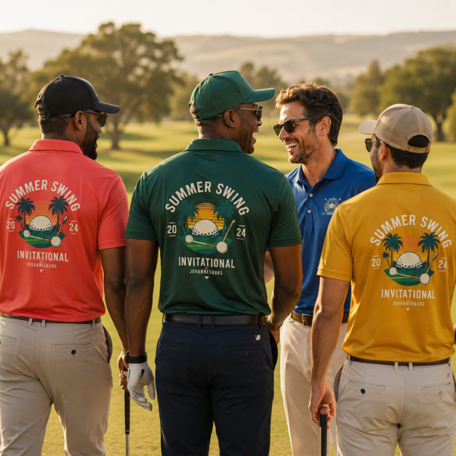 Custom printed golf shirts for events and corporate teams