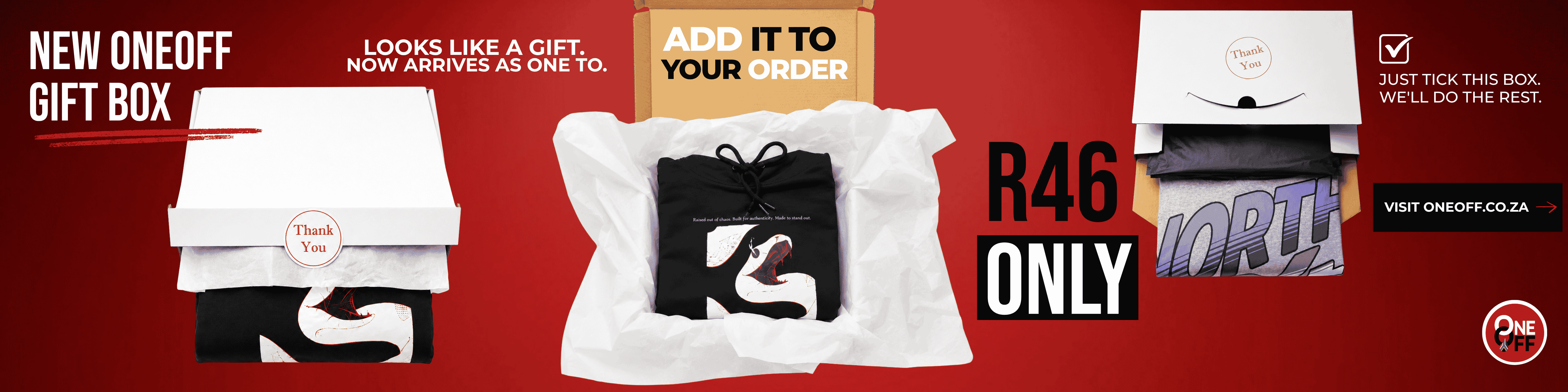 OneOff gift box add-on for custom apparel orders