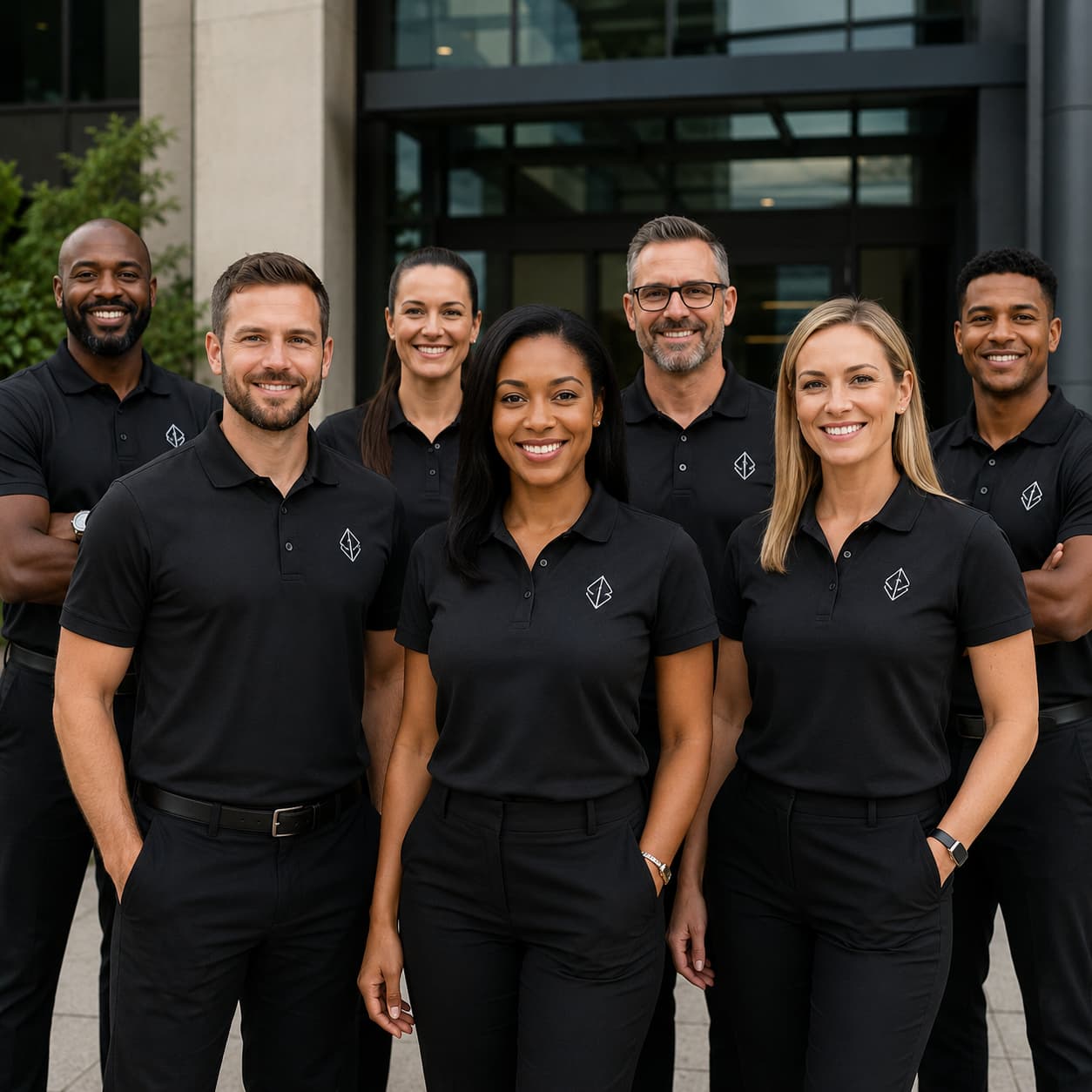 OneOff team wearing custom branded corporate apparel