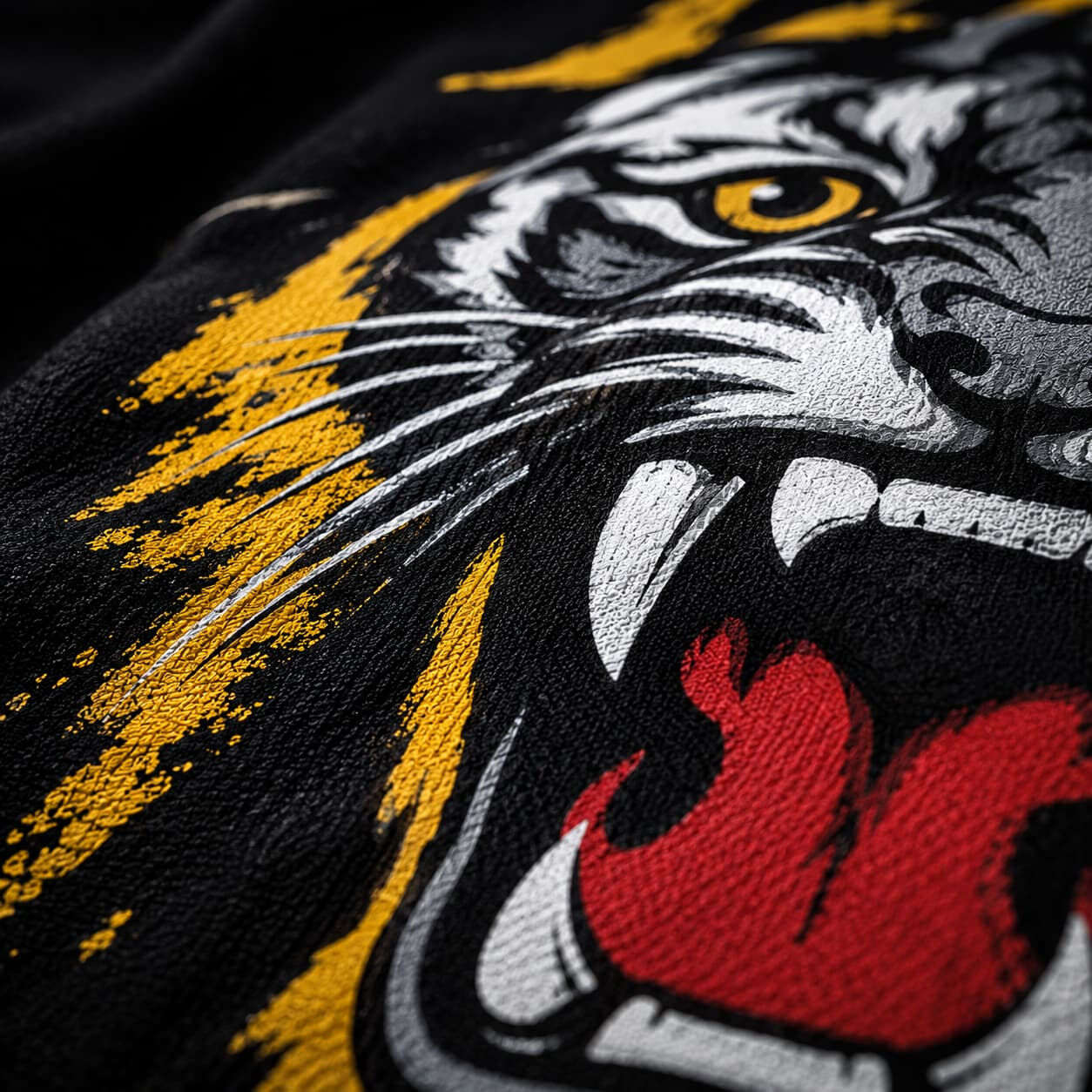 Screen printed design showing bold solid colour on fabric