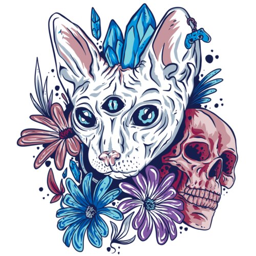 9614 CatSkullFlowers Tshirt PR t shirt Thumbnail